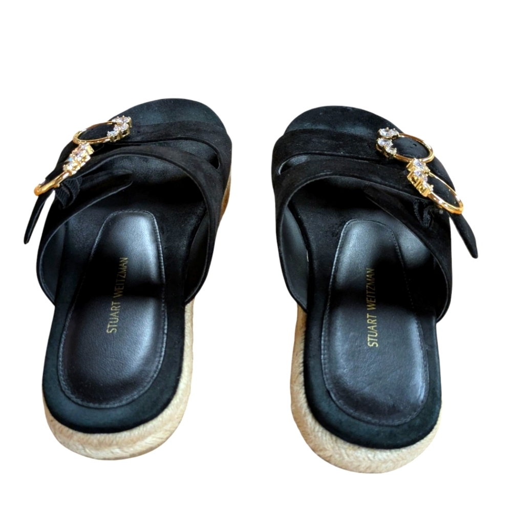 Stuart Weitzman Crystal Ring Espadrille Flats Black Size 38.5 - Picture 8 of 11